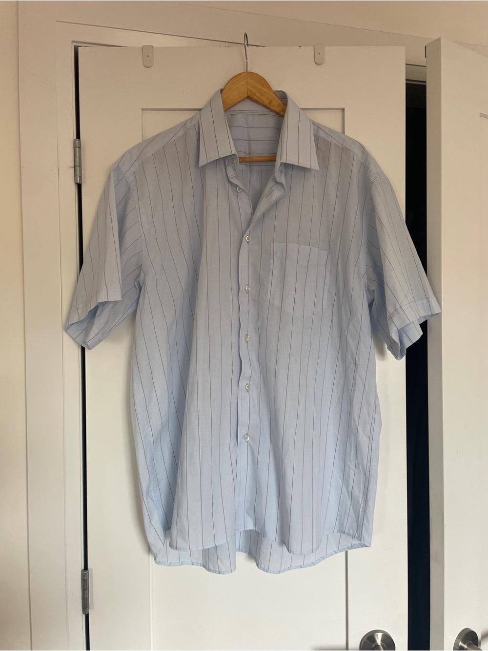Men's Light Blue Striped Short-Sleeve Dress Shirt